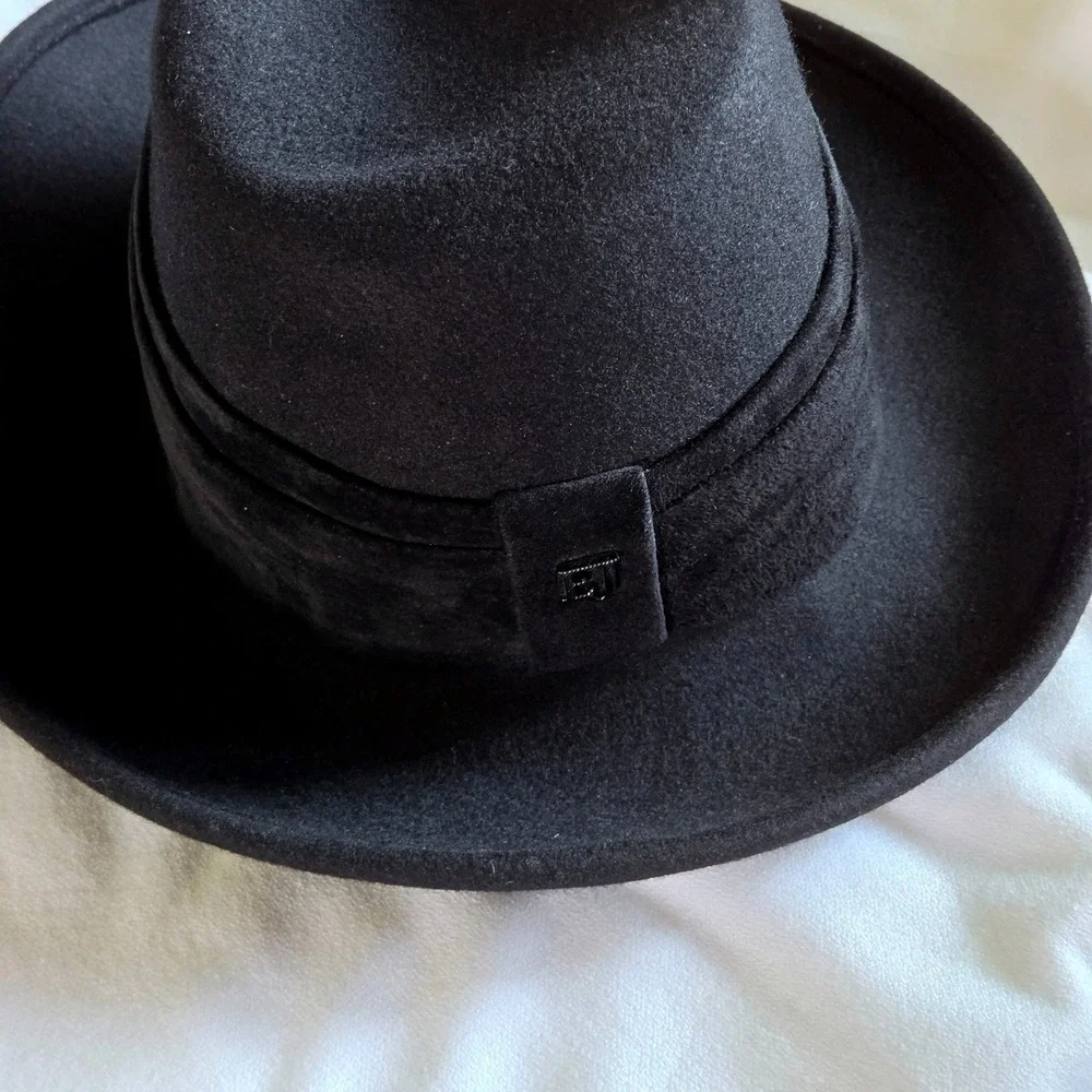 Eric Javits L'Avenue Fedora Large Black Wool Felt Wide Brim Hat - Picture 4 of 11